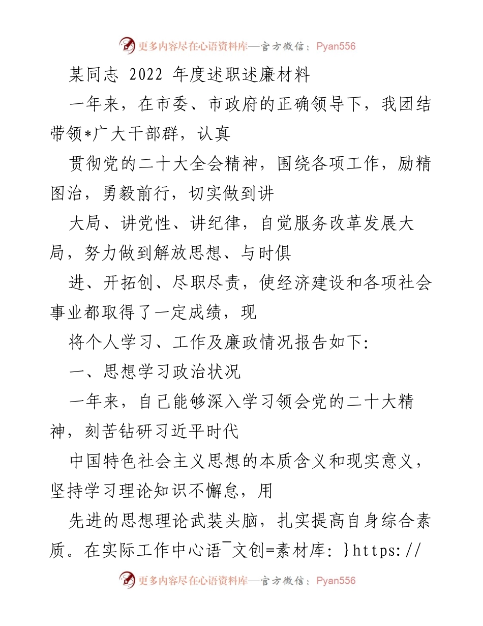 [述职报告] 年度总结 - 2022年度述职述廉材料总结.docx_第1页