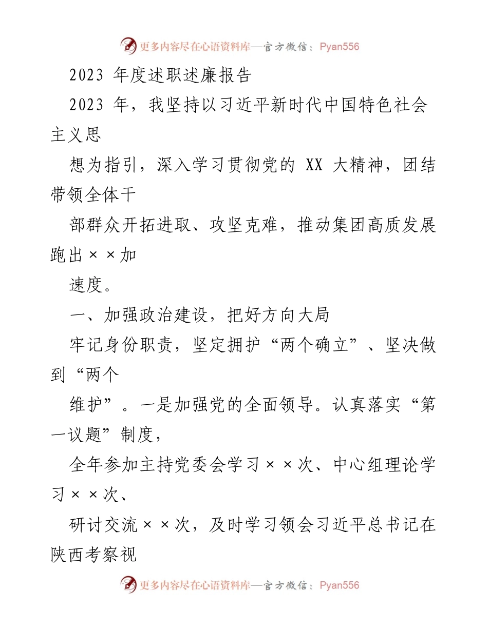 [述职报告] 年度总结 - 2023年度述职述廉报告：推动高质量发展与从严治党的实践探索.docx_第1页