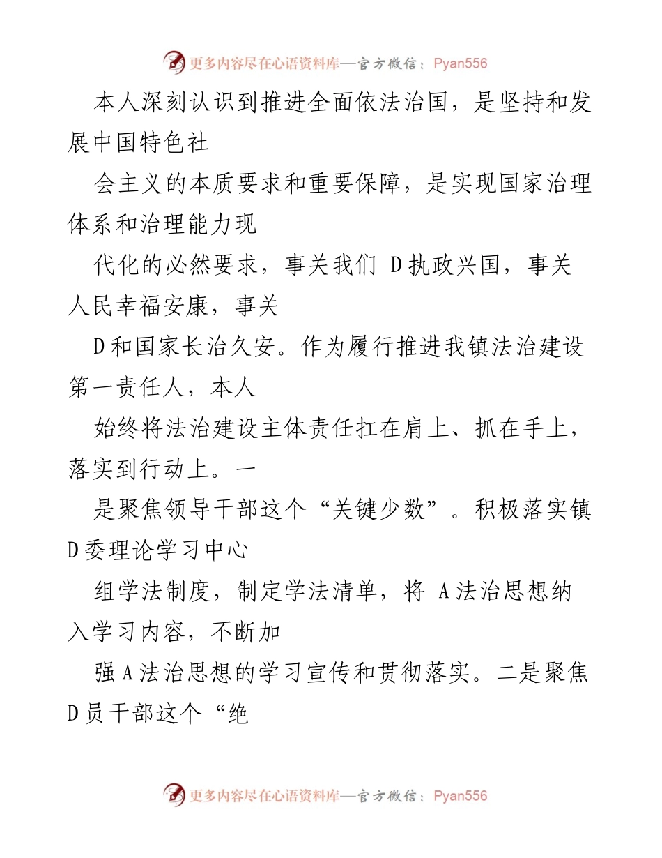 [述职报告] 镇党委书记 - 2024年度法治建设责任履行情况述职报告.docx_第2页