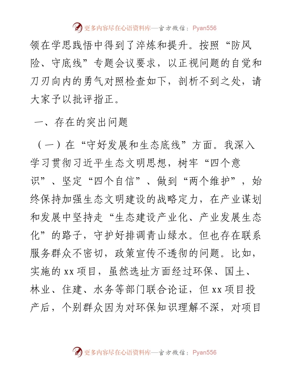 “防风险、守底线”个人对照检查剖析材料.docx_第2页