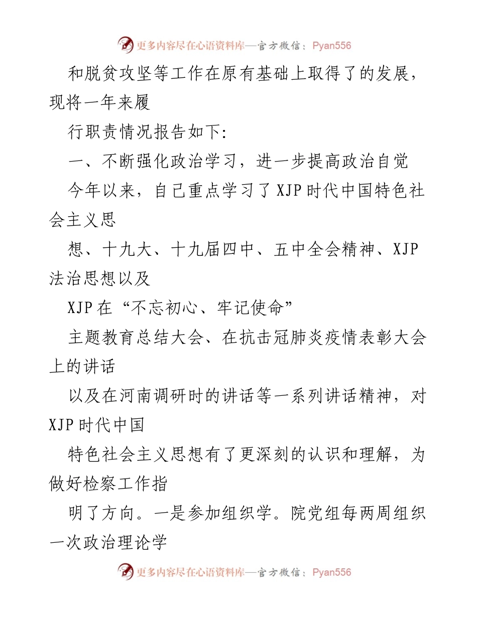 [述职报告] 检察院年度总结 - 2020年度检察院党组副书记个人述职报告.docx_第2页