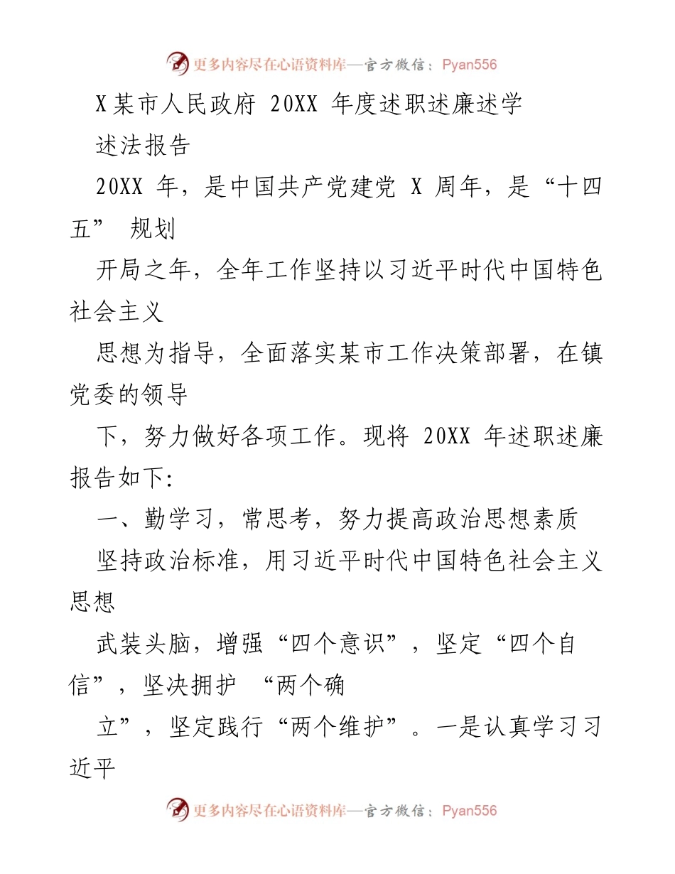 [述职报告] 政府工作 - 20XX年度述职述廉述学报告.docx_第1页