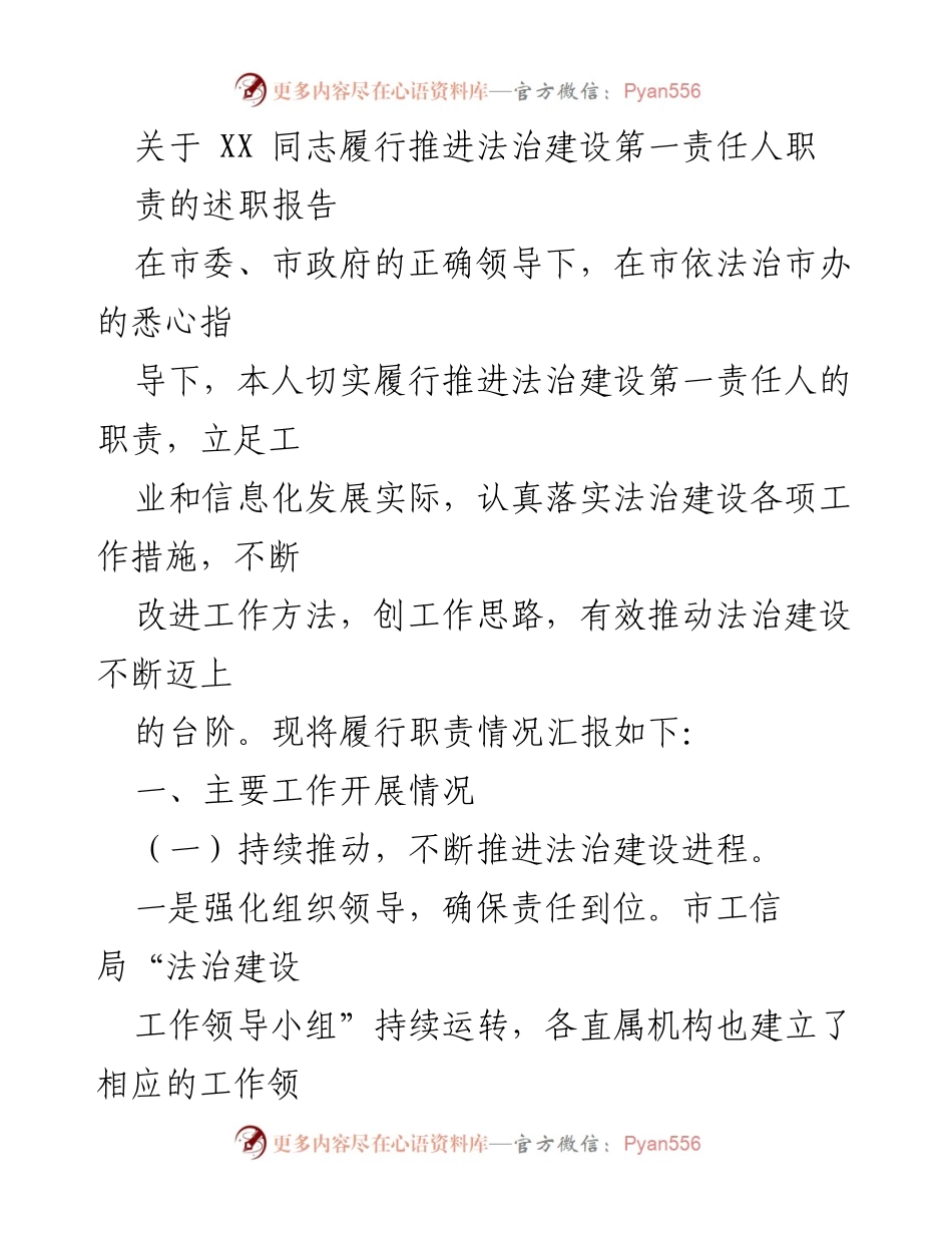 [述职报告] 市工信局 - 推进法治建设的责任履行与成效.docx_第1页