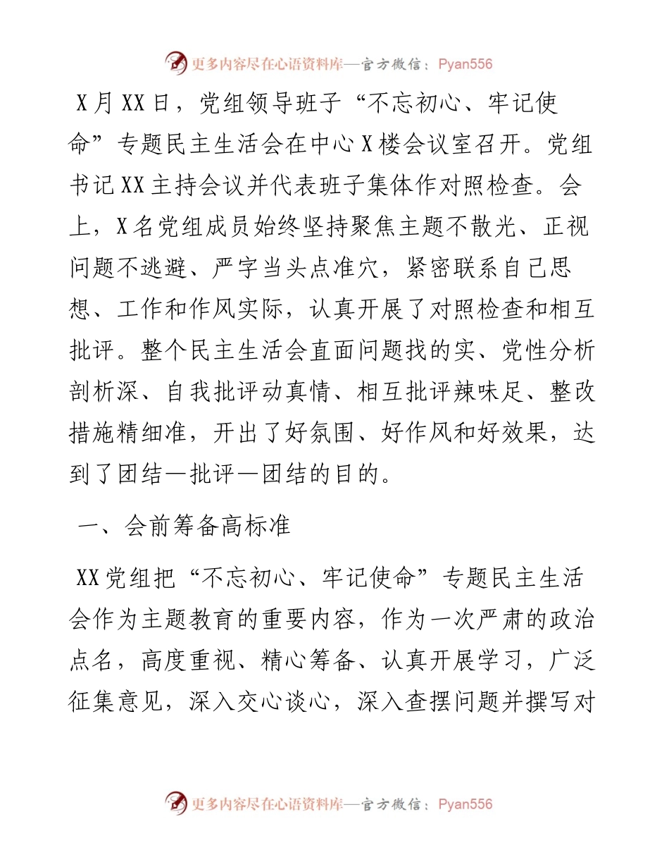 “不忘初心、牢记使命”主题教育检视问题阶段专题民主生活会情况报告.docx_第2页