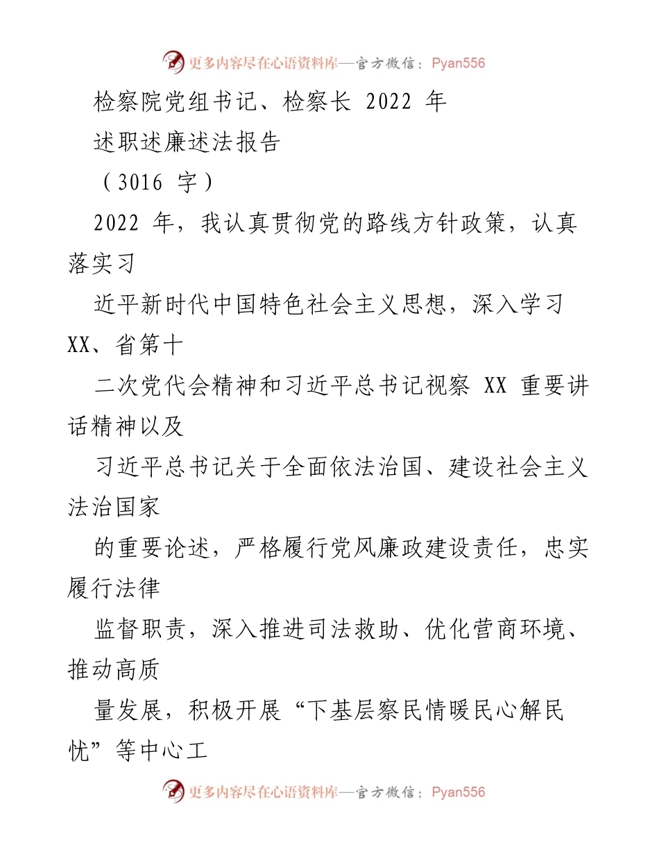 [述职报告] 检察院 - 2022年度检察院党组书记述职述廉述法报告.docx_第1页