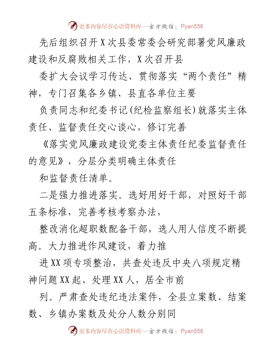 [述责述廉报告] 市委全会 - 县委书记述责述廉报告总结.docx_第2页