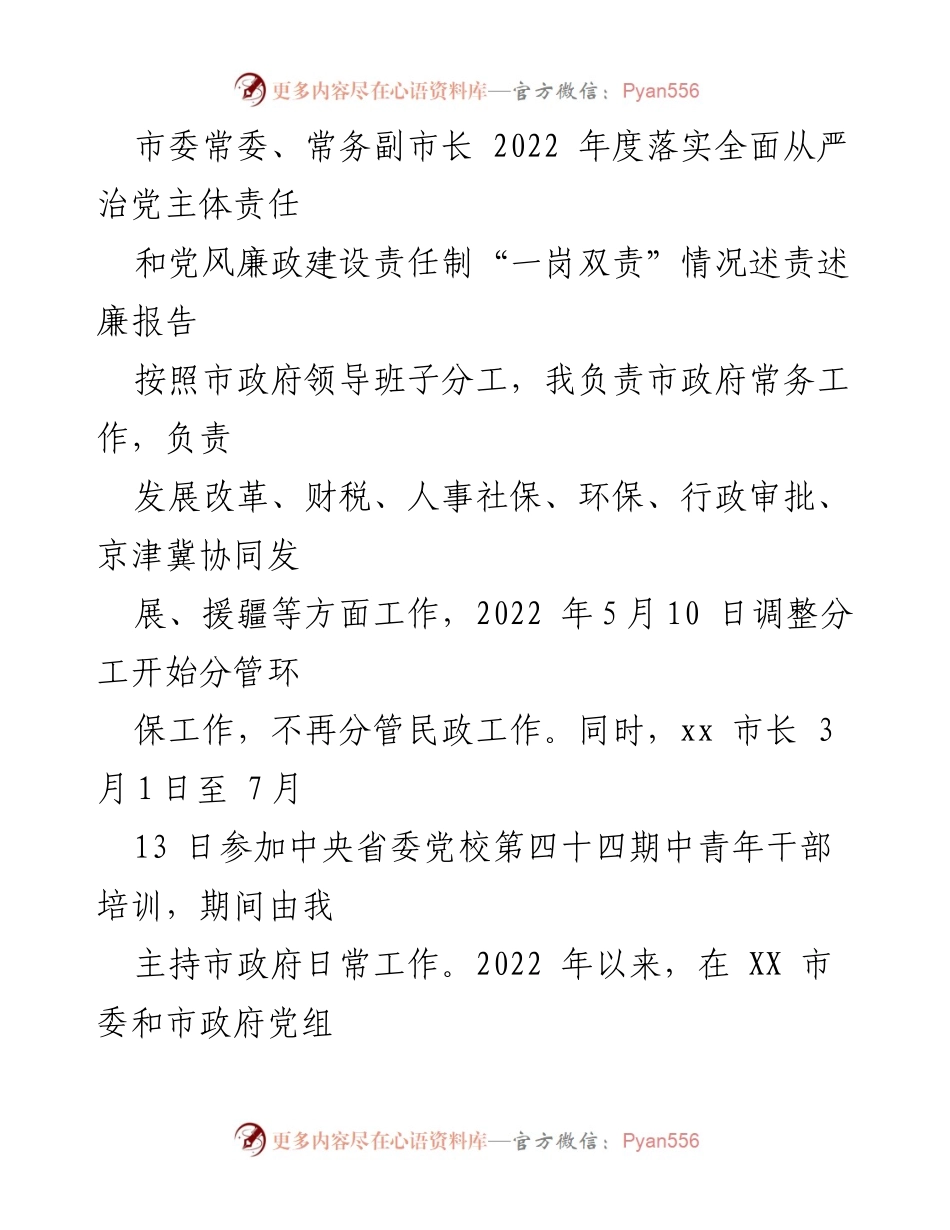 [述责述廉报告] 市政府工作会议 - 2022年度全面从严治党责任落实情况报告.docx_第1页