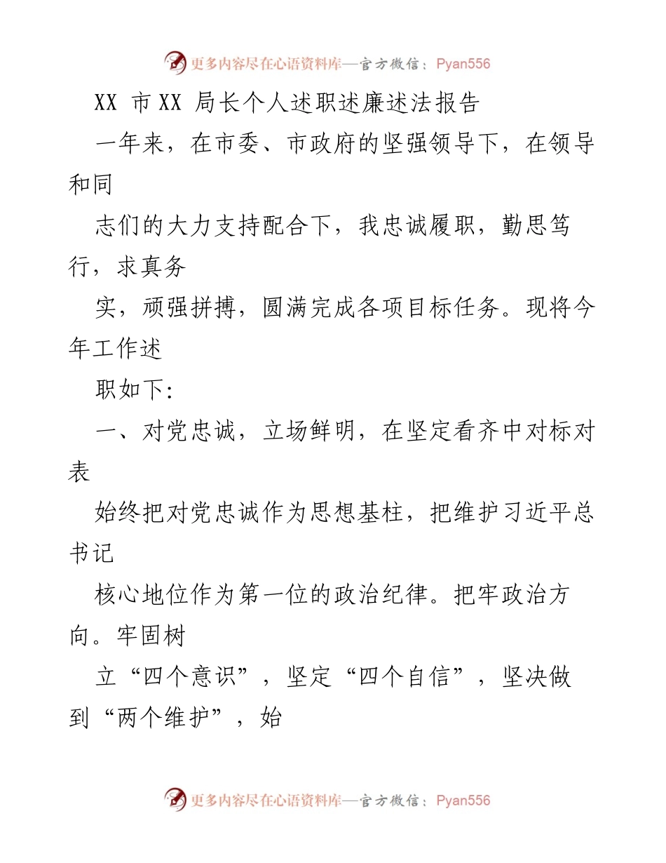 [述职报告] 政府部门 - XX局长年度述职述廉述法总结.docx_第1页