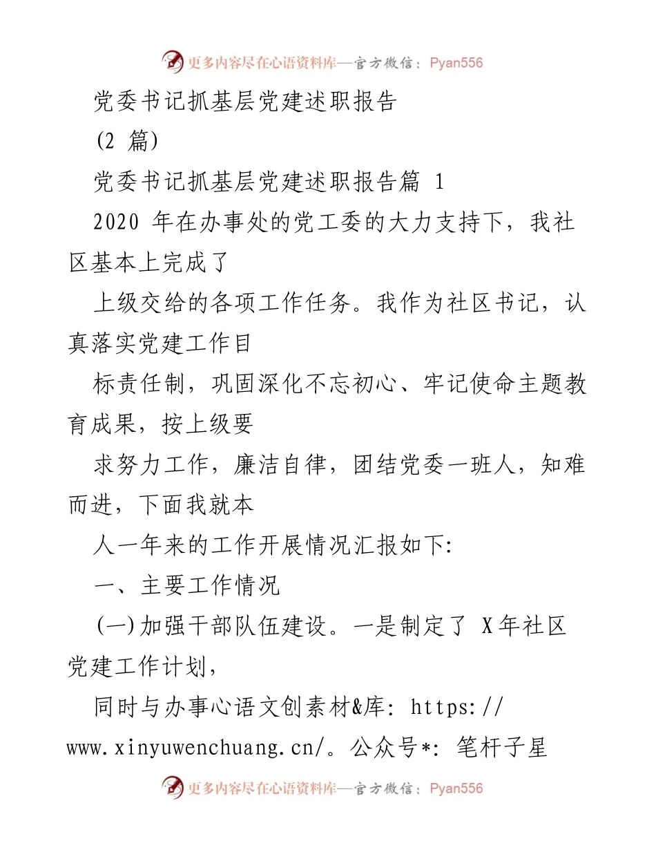 [述职报告] 基层党建 - 党委书记年度工作总结报告.docx_第1页