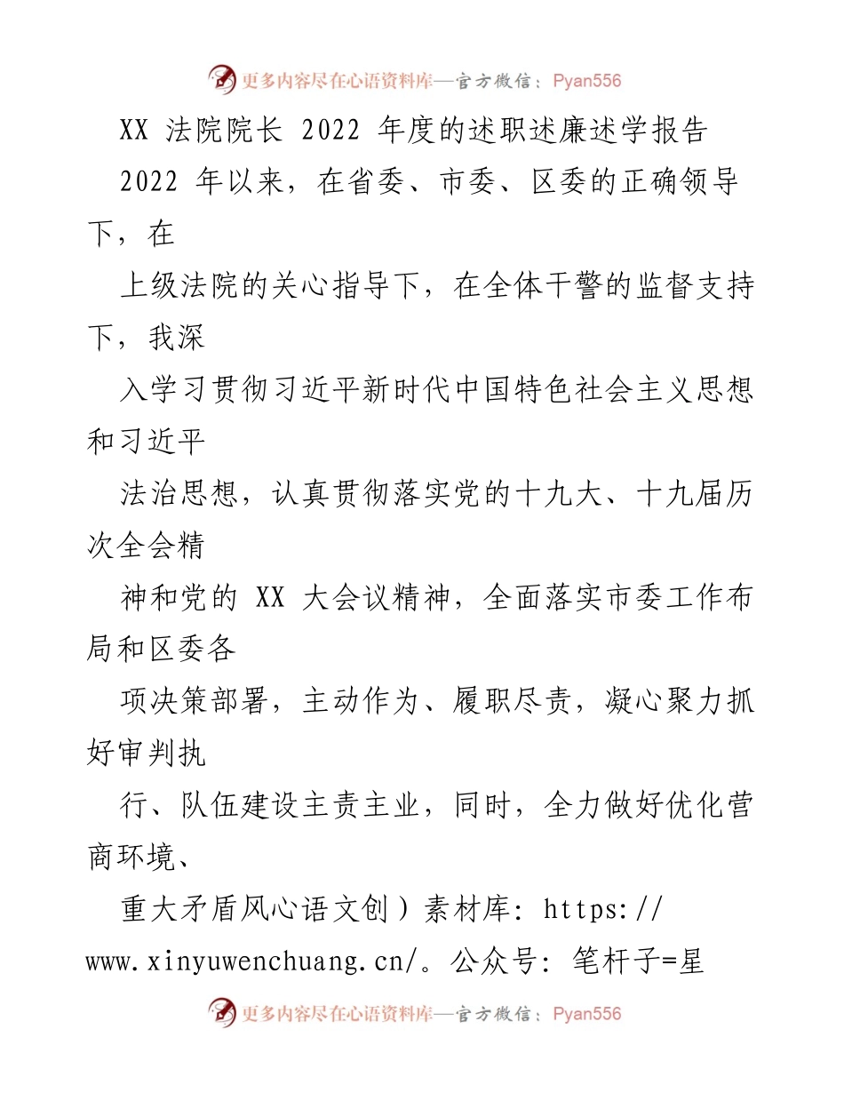 [述职报告] 法院工作总结 - 2022年度法院院长述职述廉报告.docx_第1页