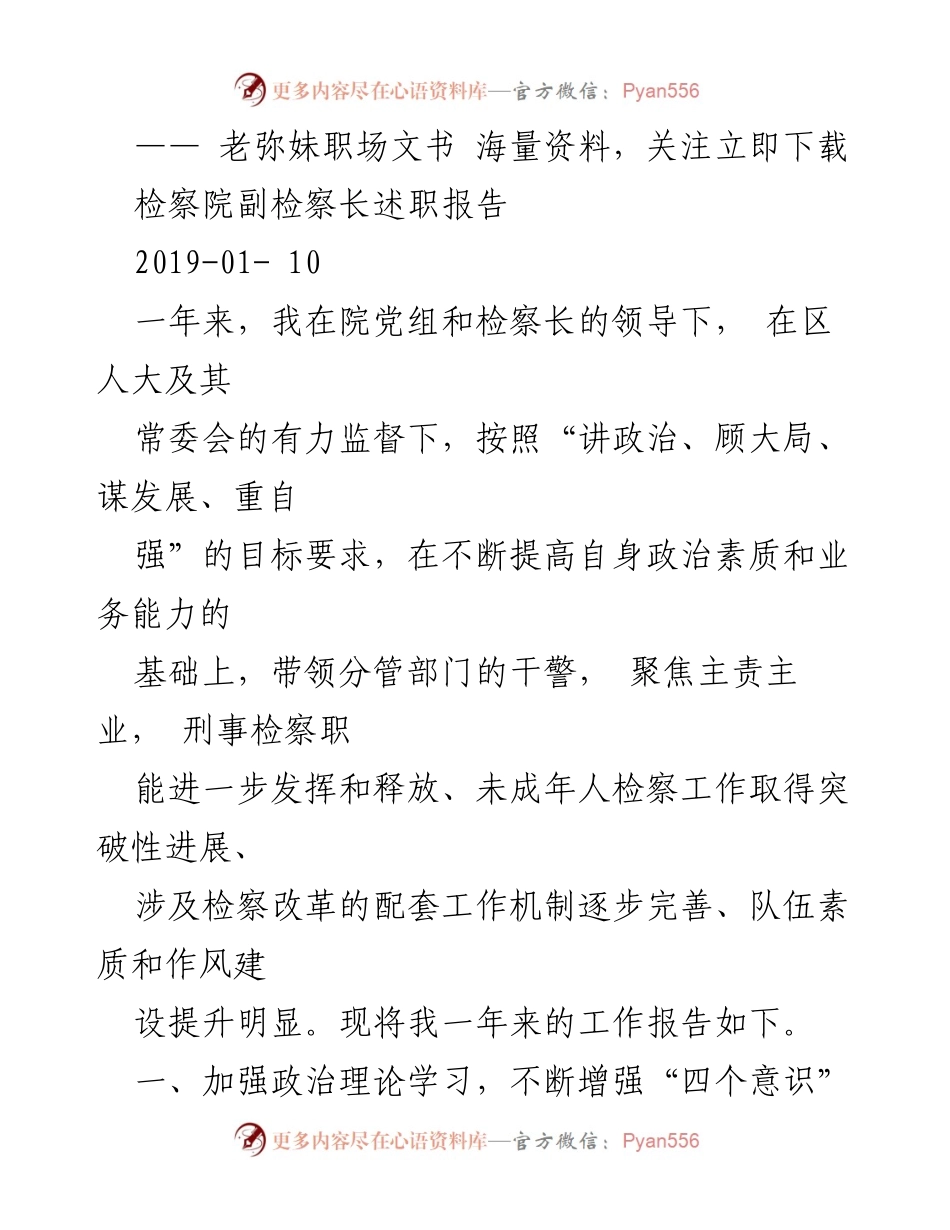 [述职报告] 检察院工作总结 - 2018年度检察院副检察长述职报告.docx_第1页