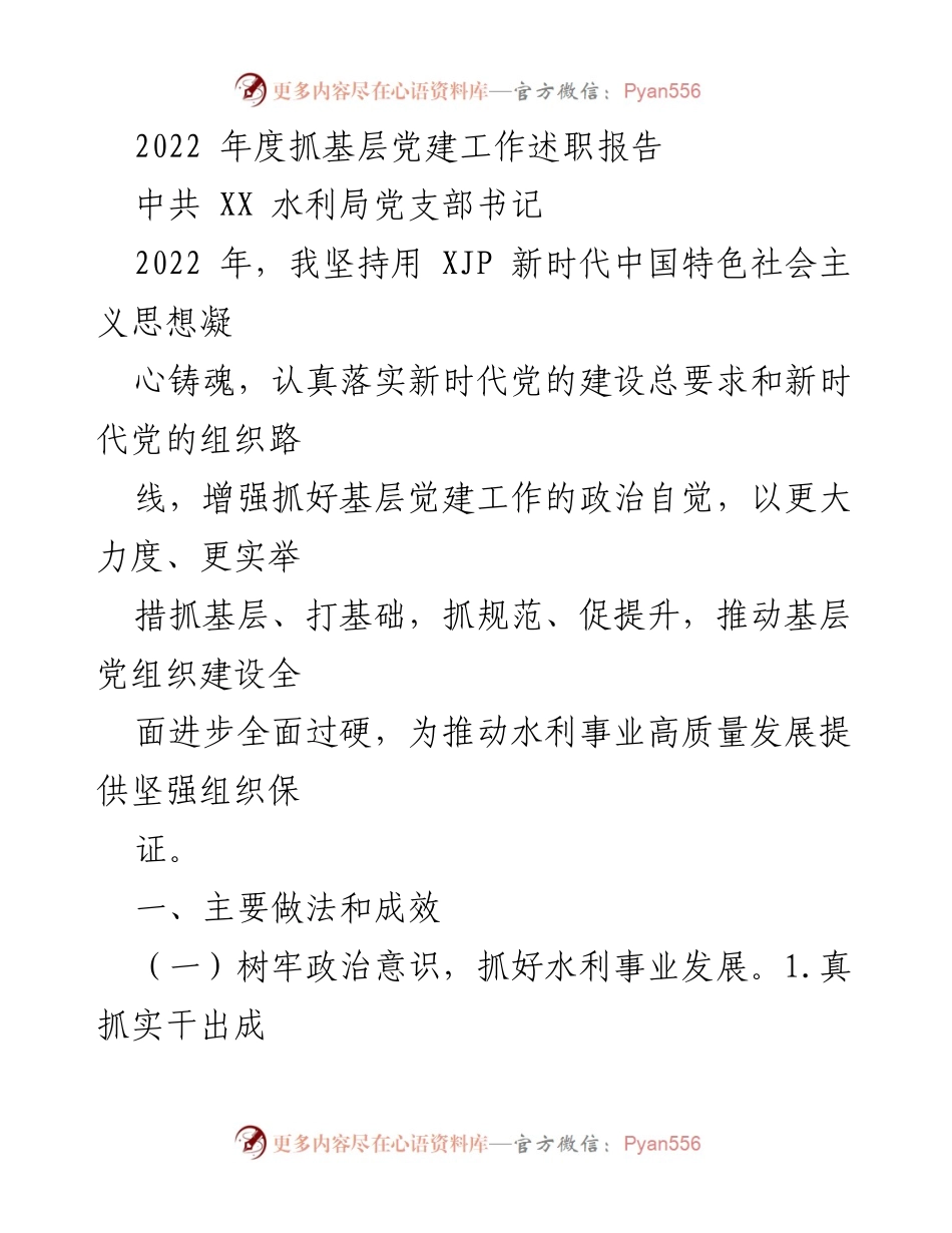 [述职报告] 年度工作总结 - 2022年度基层党建工作成效与实践总结.docx_第1页