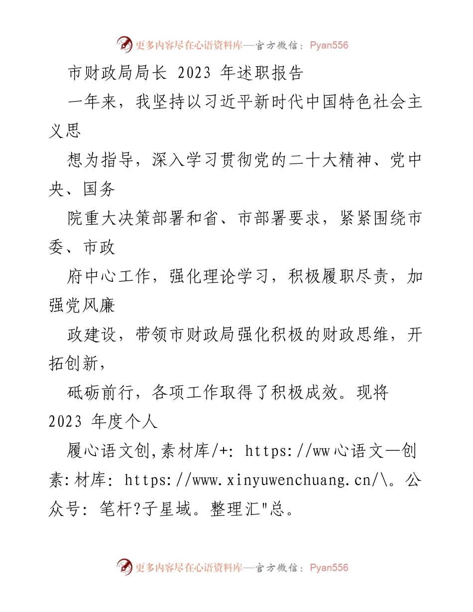 [述职报告] 市财政局年度总结 - 2023年市财政局局长述职报告.docx_第1页