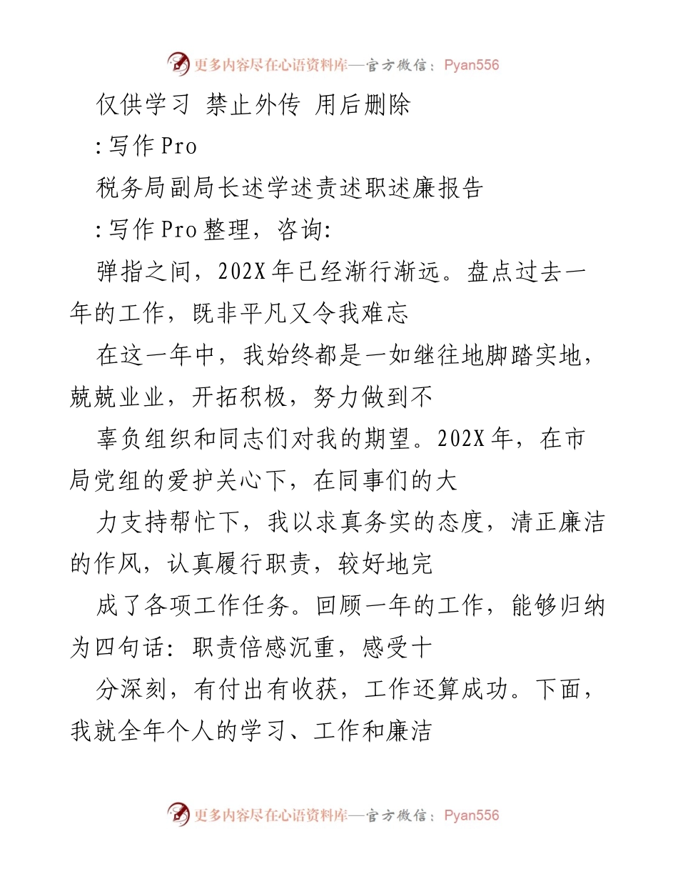 [述职报告] 税务局年终总结 - 税务局副局长202X年述职述责述廉报告.docx_第1页