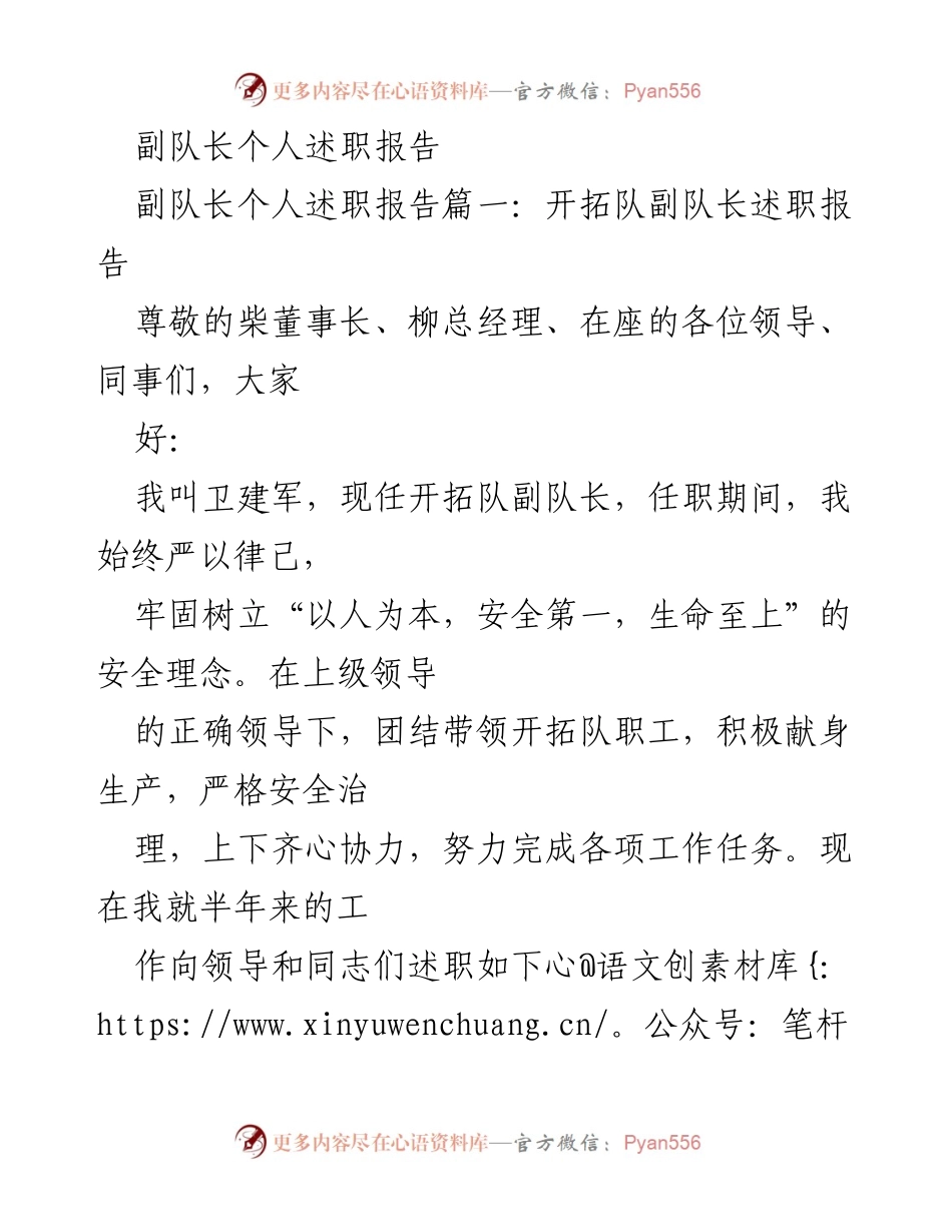 [述职报告] 工作总结 - 副队长安全管理与工作总结报告.docx_第1页