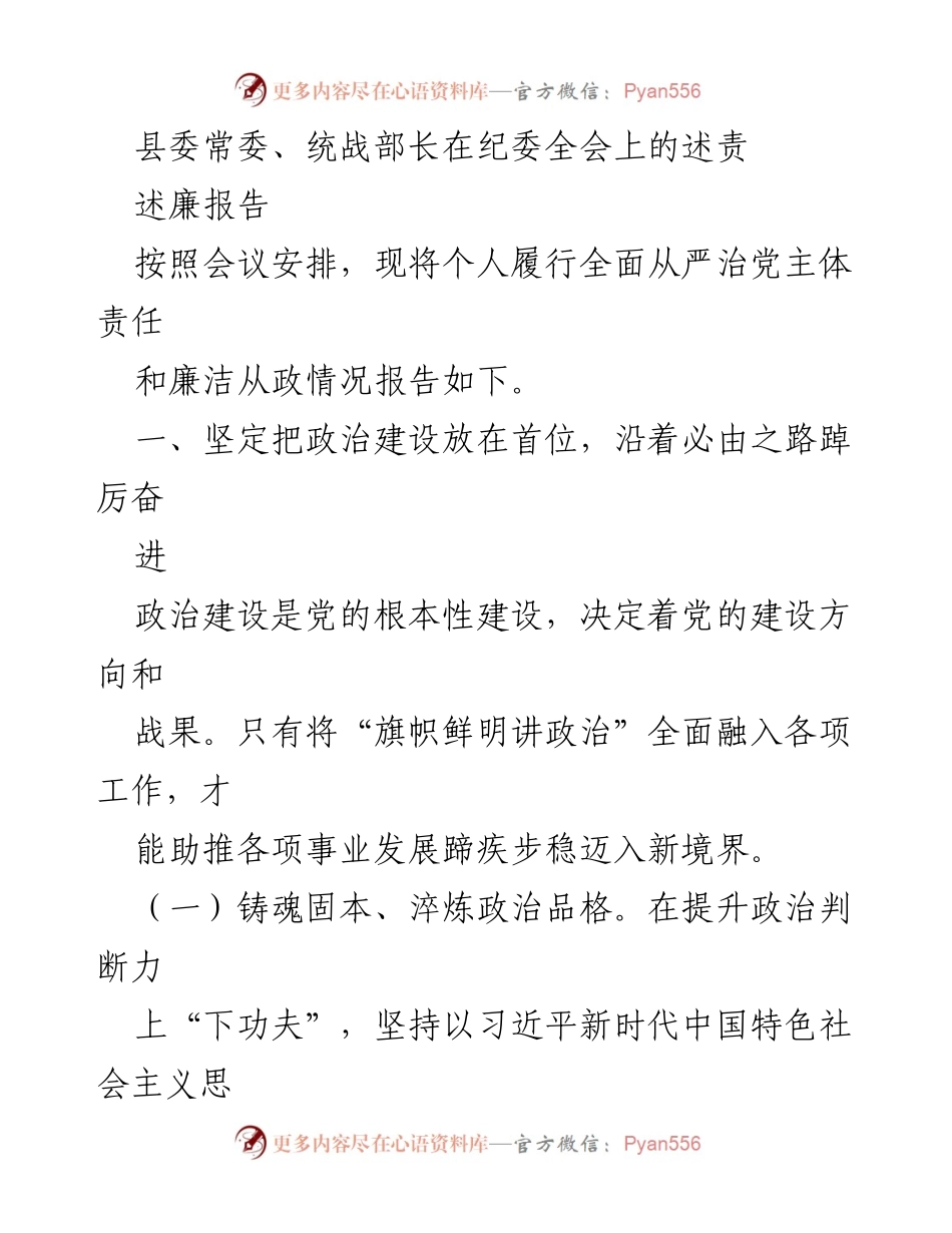 [述责报告] 纪委全会 - 坚持全面从严治党，强化廉政建设责任.docx_第1页