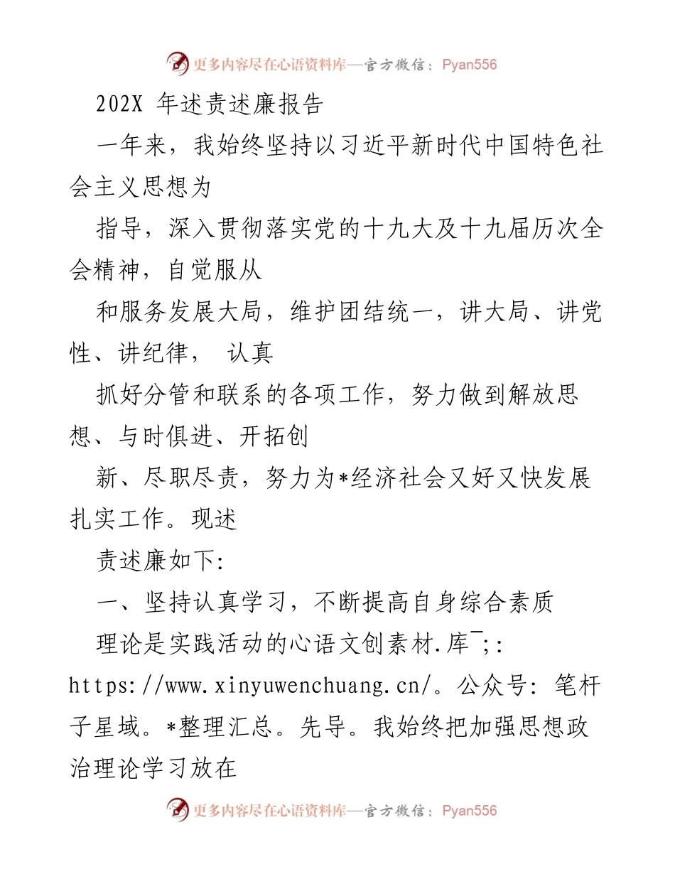 [述责述廉报告] 年度总结 - 202X年述责述廉报告.docx_第1页