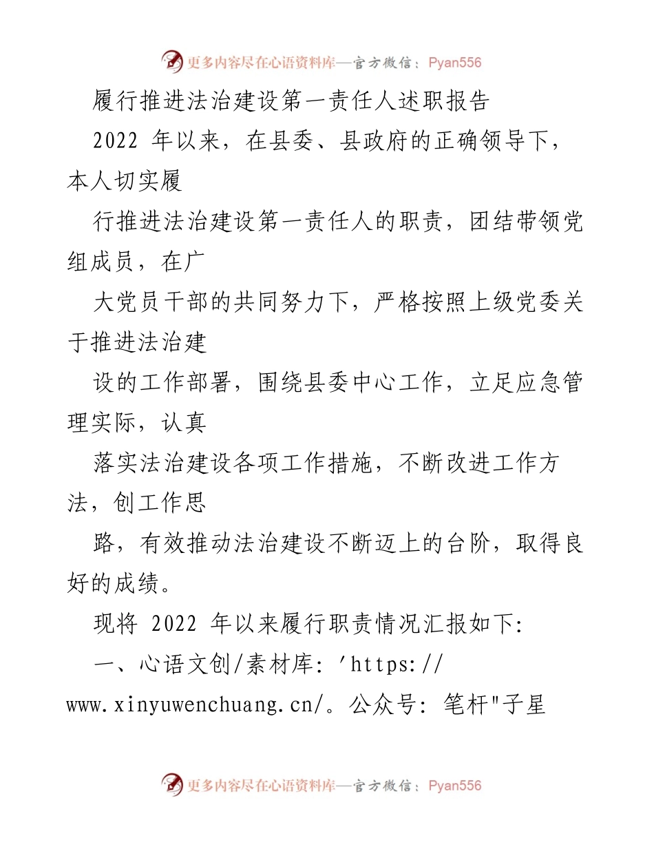 [述职报告] 法治建设推进 - 履行法治建设第一责任人职责述职报告.docx_第1页