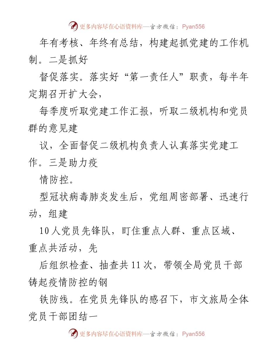 [述职报告] 文旅局党建工作 - 2020年文旅局党建工作述职报告.docx_第2页