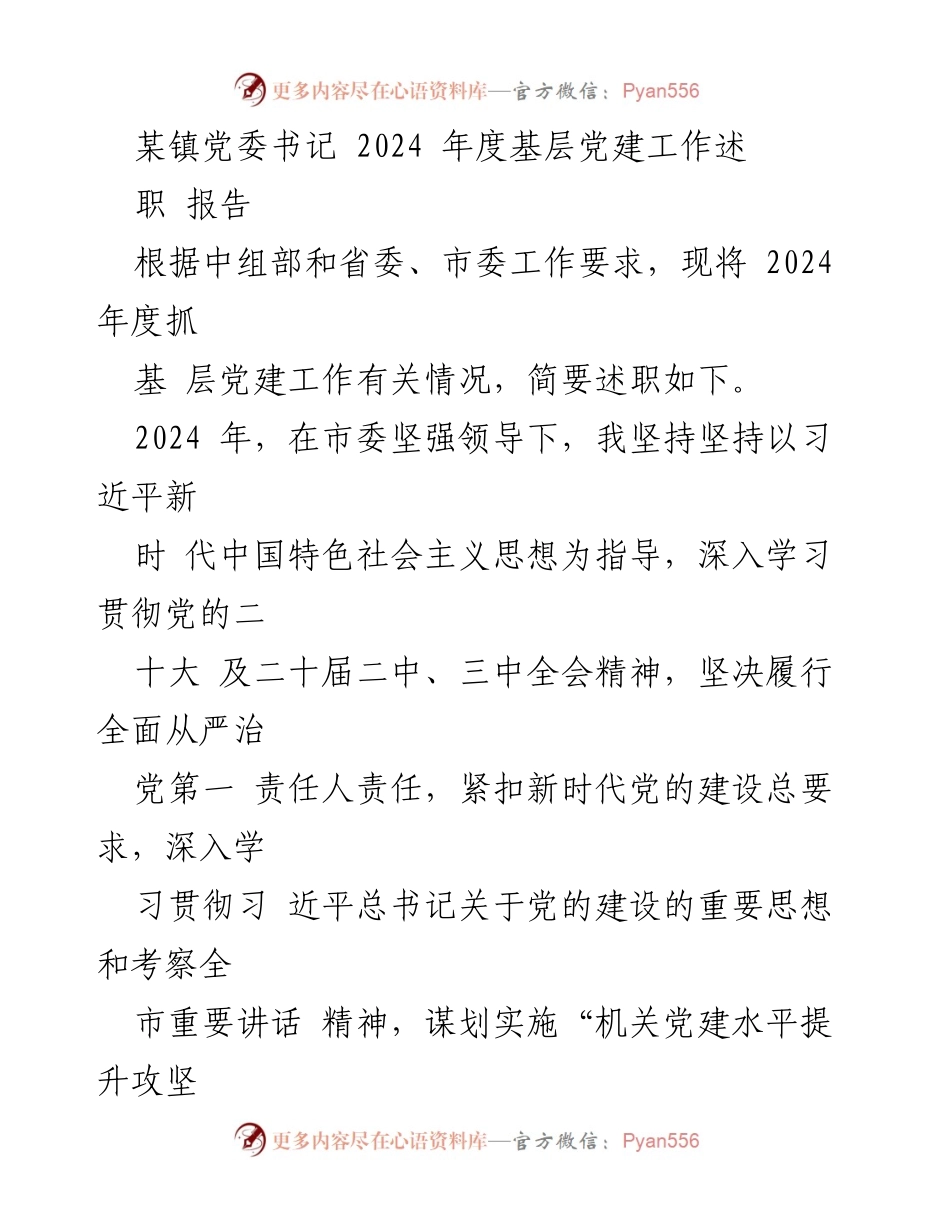[述职报告] 基层党建 - 2024年度基层党建工作述职报告.docx_第1页