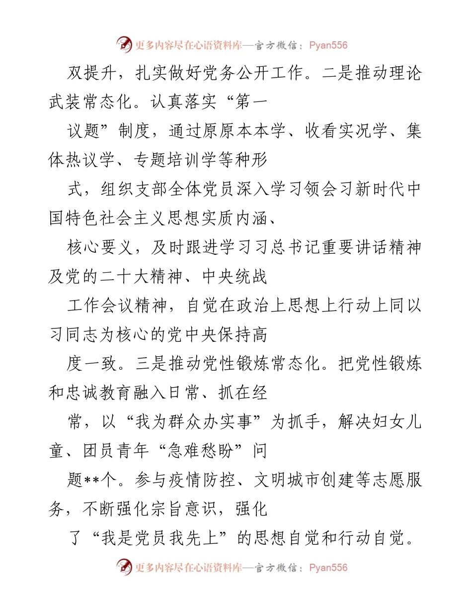 [述职报告] 年度总结 - 2022年度团委妇联联合党支部书记抓基层党建工作述职报告.docx_第2页
