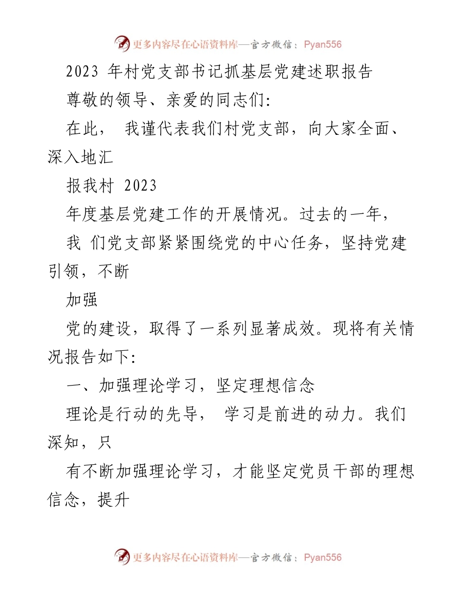 [述职报告] 村党支部 - 2023年度基层党建工作述职报告_2.docx_第1页