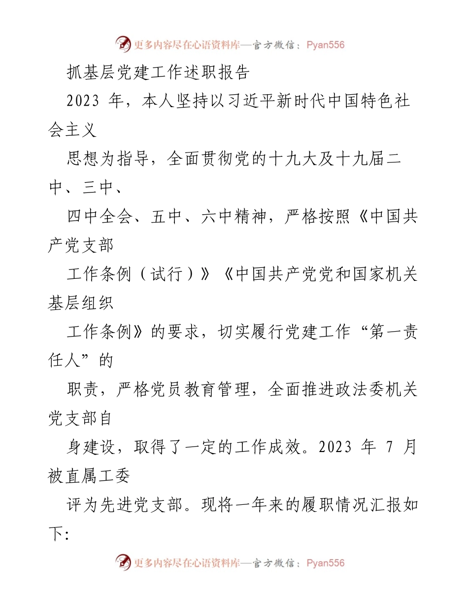 [述职报告] 基层党建工作 - 2023年度党建工作述职报告.docx_第1页