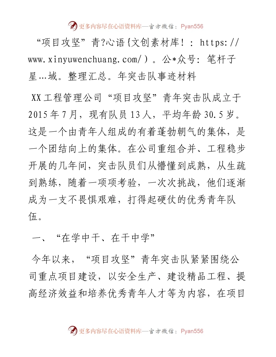 “项目攻坚”青年突击队事迹材料.docx_第1页