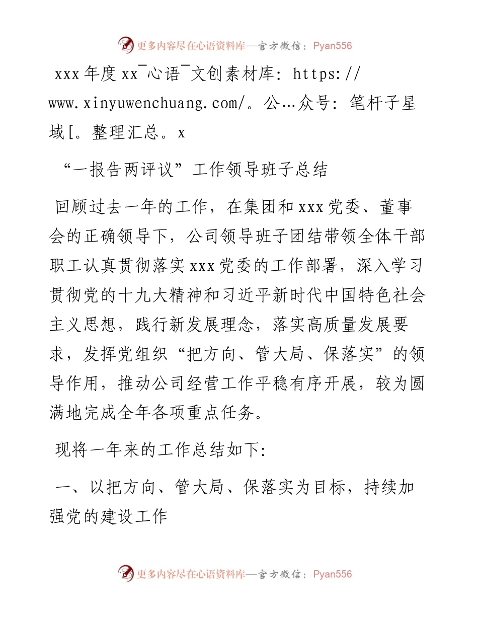 “一报告两评议”领导班子年度工作总结.docx_第1页