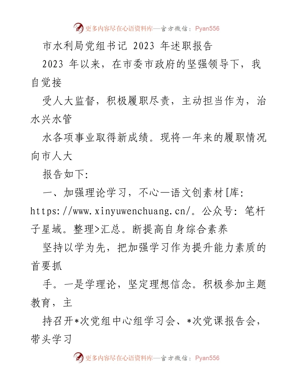 [述职报告] 市水利局 - 2023年水利事业发展述职总结.docx_第1页