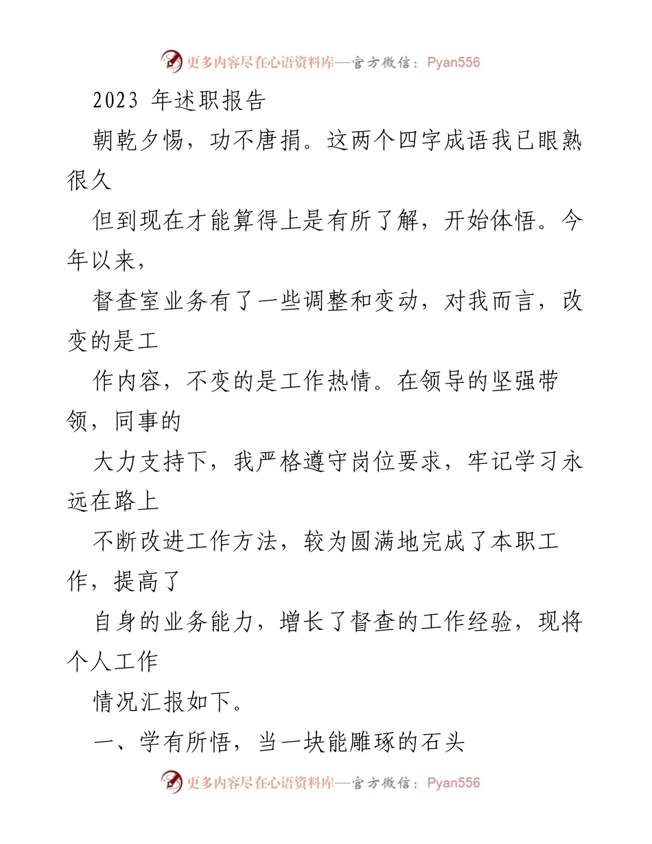 [述职报告] 年度总结 - 2023年个人工作述职报告_1.docx_第1页