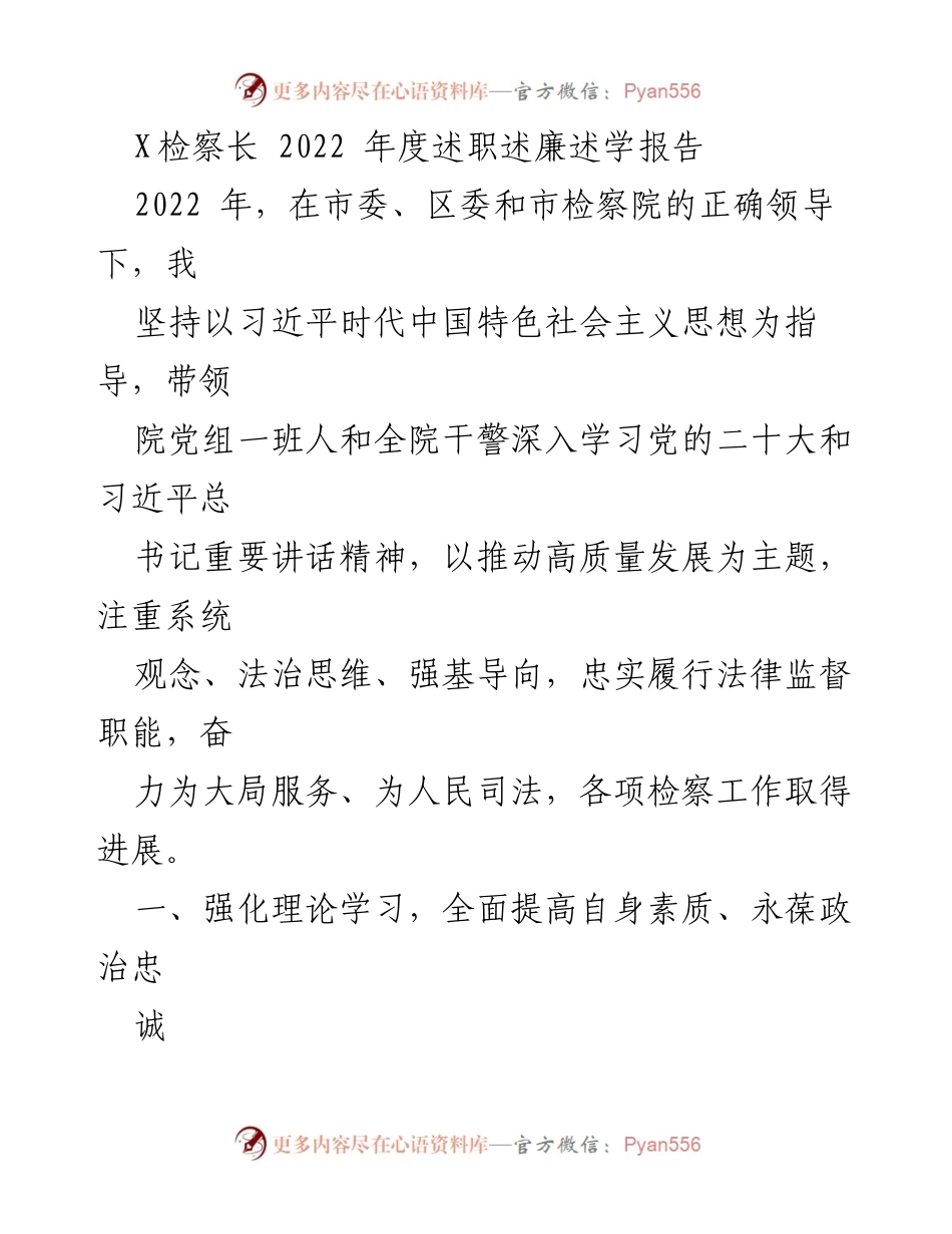 [述职报告] 年度总结 - 2022年度检察工作述职述廉报告.docx_第1页