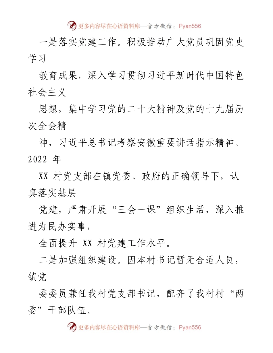 [述职报告] 村务工作 - XX村2023年第一季度工作开展情况述职报告.docx_第2页