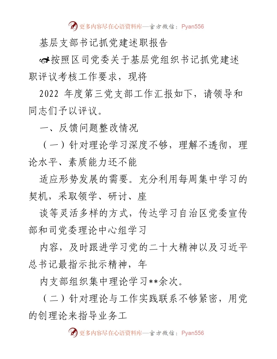 [述职报告] 基层党建工作 - 2022年度第三党支部党建述职报告.docx_第1页