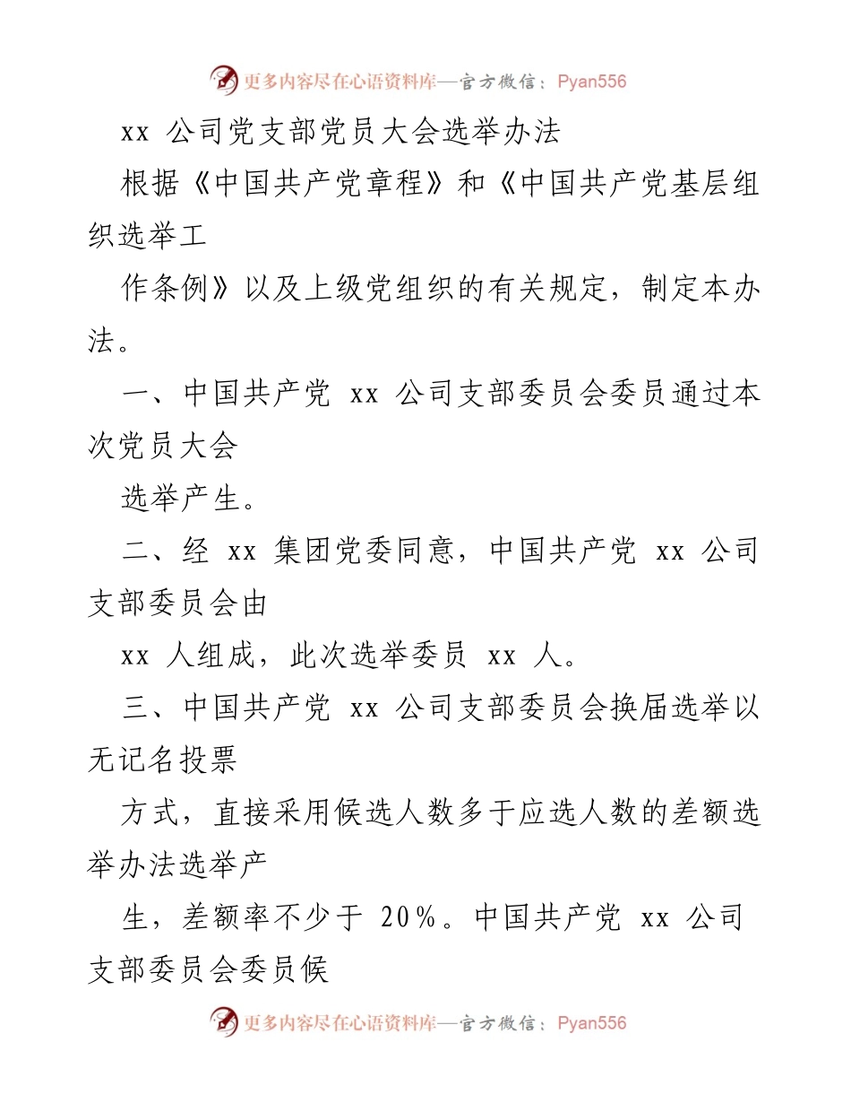 [选举办法] 党员大会 - xx 公司党支部委员选举实施细则.docx_第1页