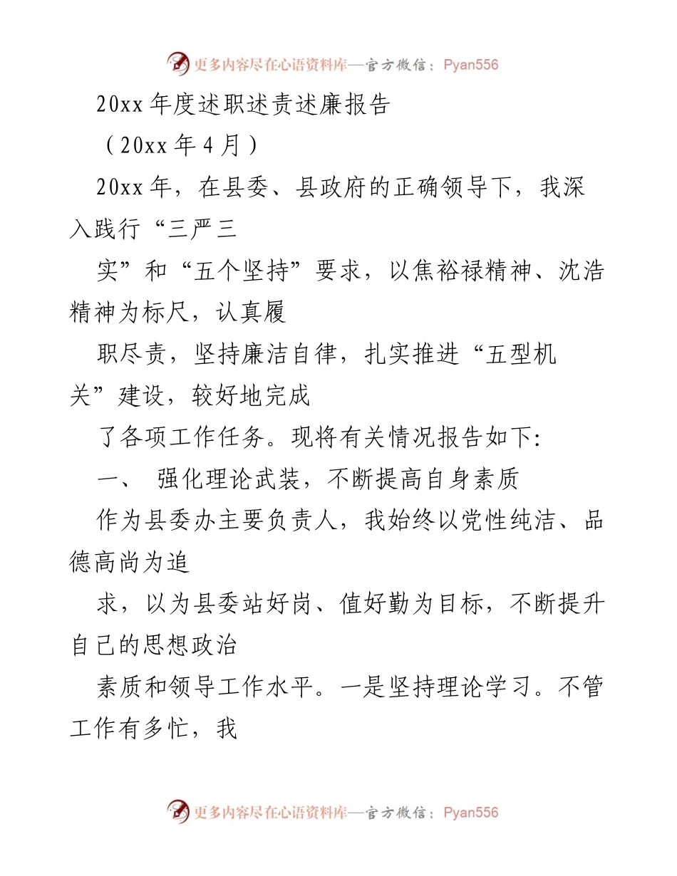 [述职报告] 年度工作总结 - 20xx年度述职述责述廉报告.docx_第1页
