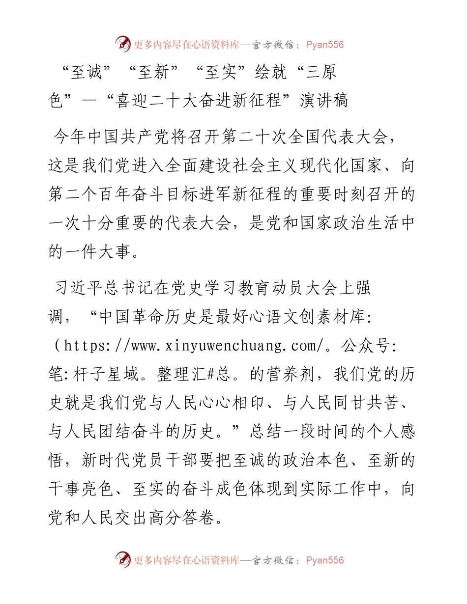 “至诚”“至新”“至实”绘就“三原色”—“喜迎二十大奋进新征程”演讲稿.docx_第1页