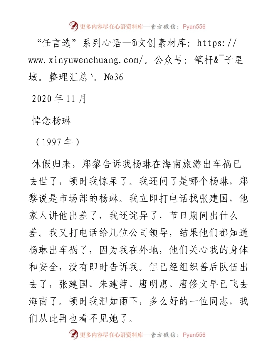 “任言选”系列№36悼念杨琳.docx_第1页