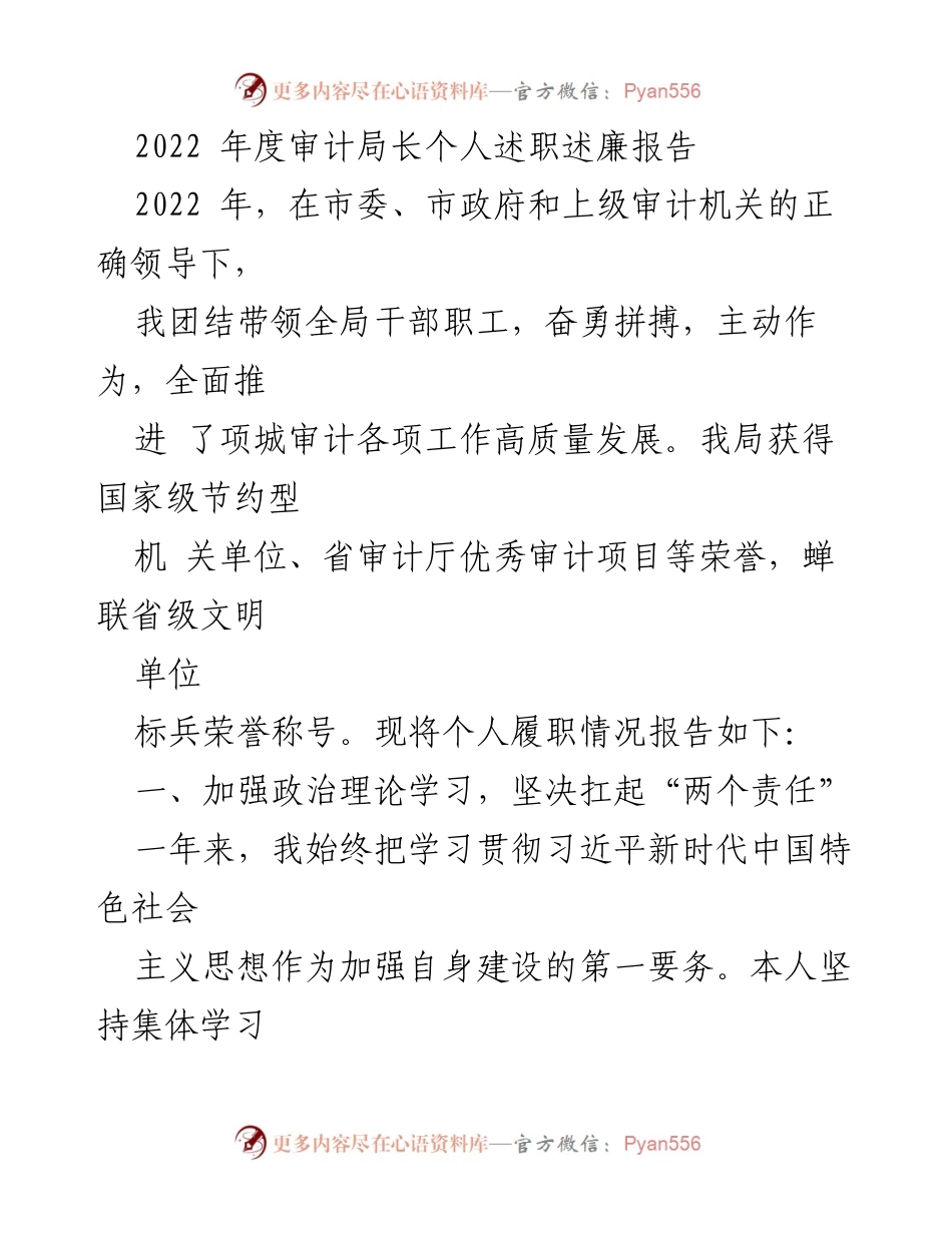 [述职报告] 年度审计工作 - 2022年度审计局长述职述廉报告.docx_第1页