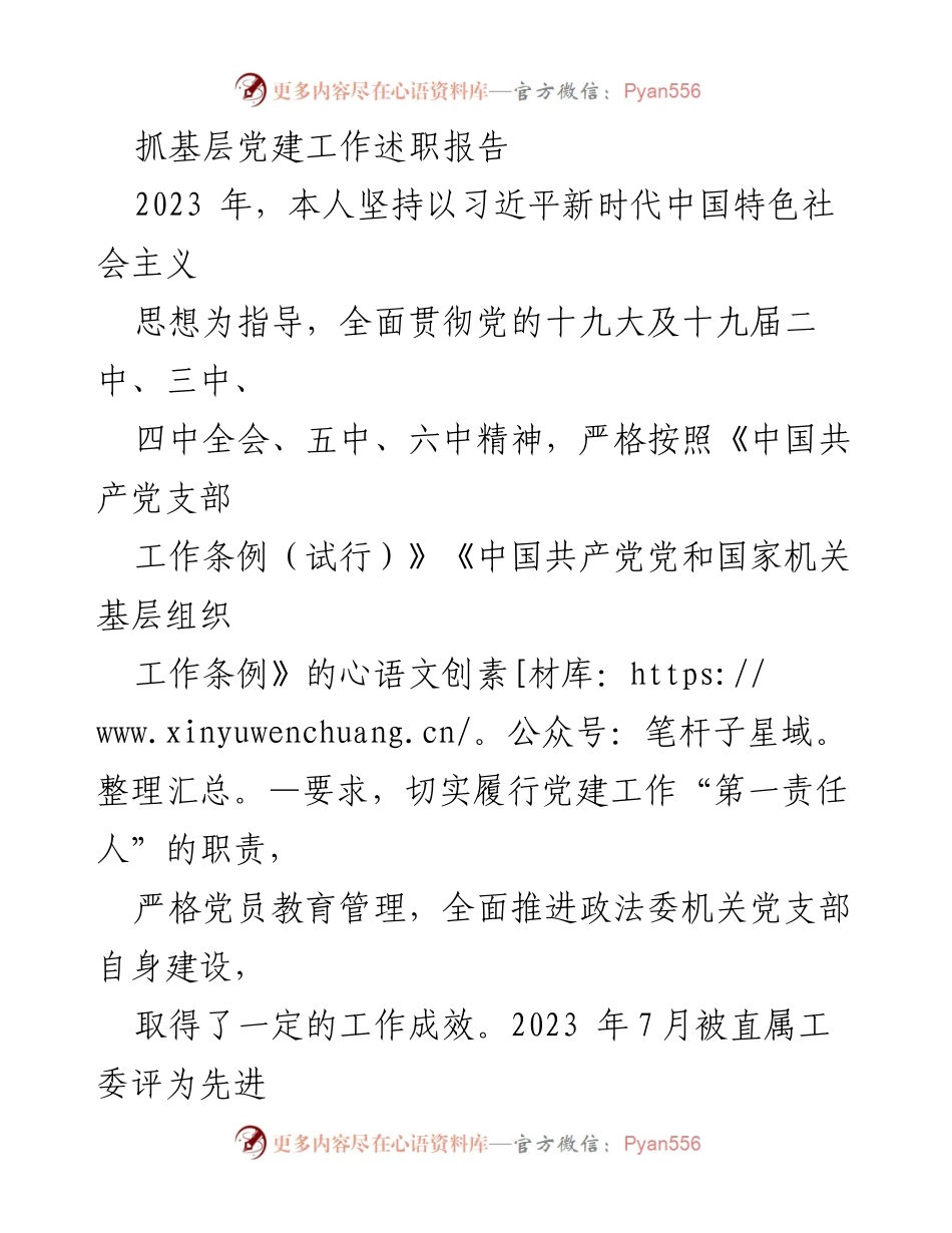[述职报告] 基层党建工作 - 2023年度党建工作述职报告_1.docx_第1页
