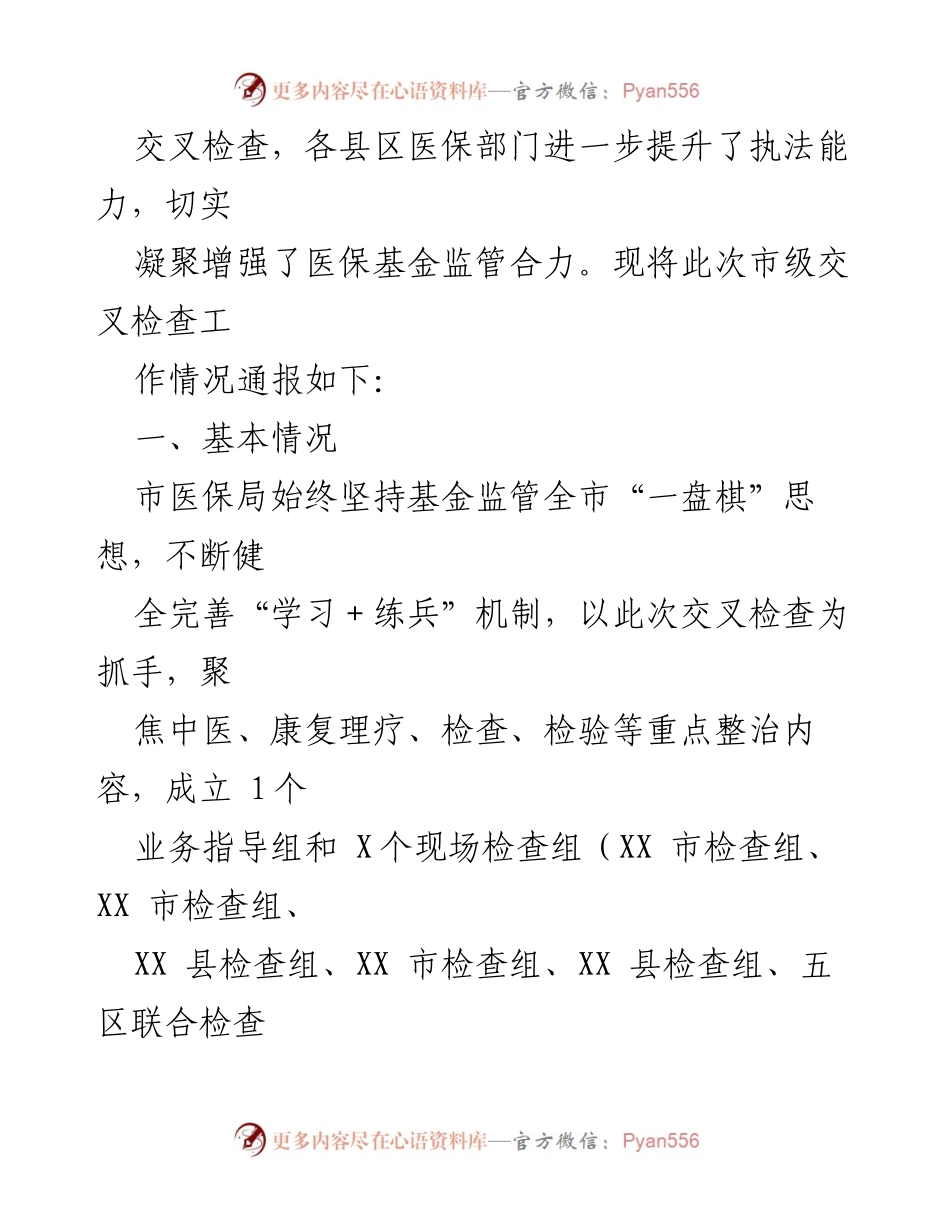 [通报] 医疗保障基金交叉检查 - XX市2024年度医疗保障基金交叉检查情况通报.docx_第2页