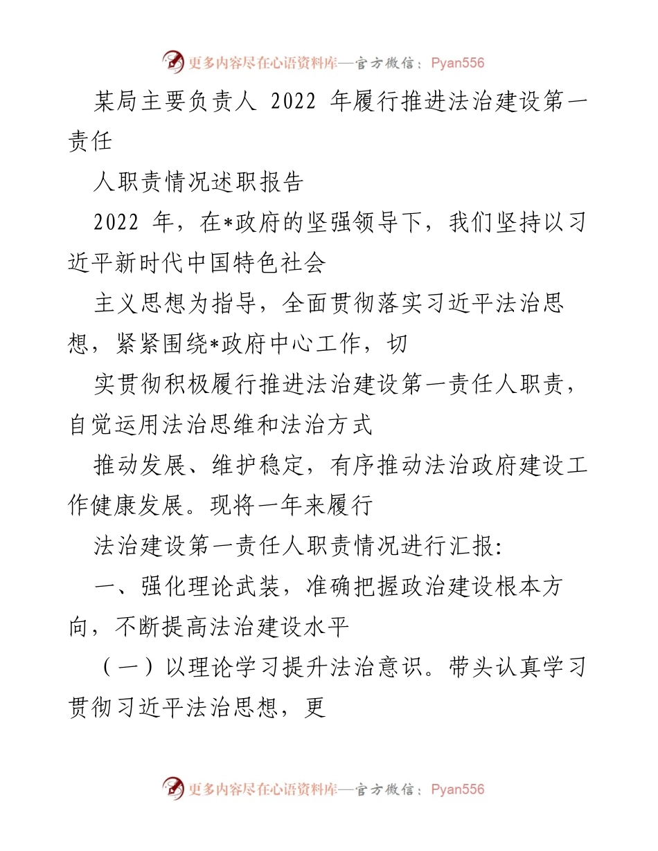 [述职报告] 局领导 - 2022年法治建设责任履行情况述职报告.docx_第1页