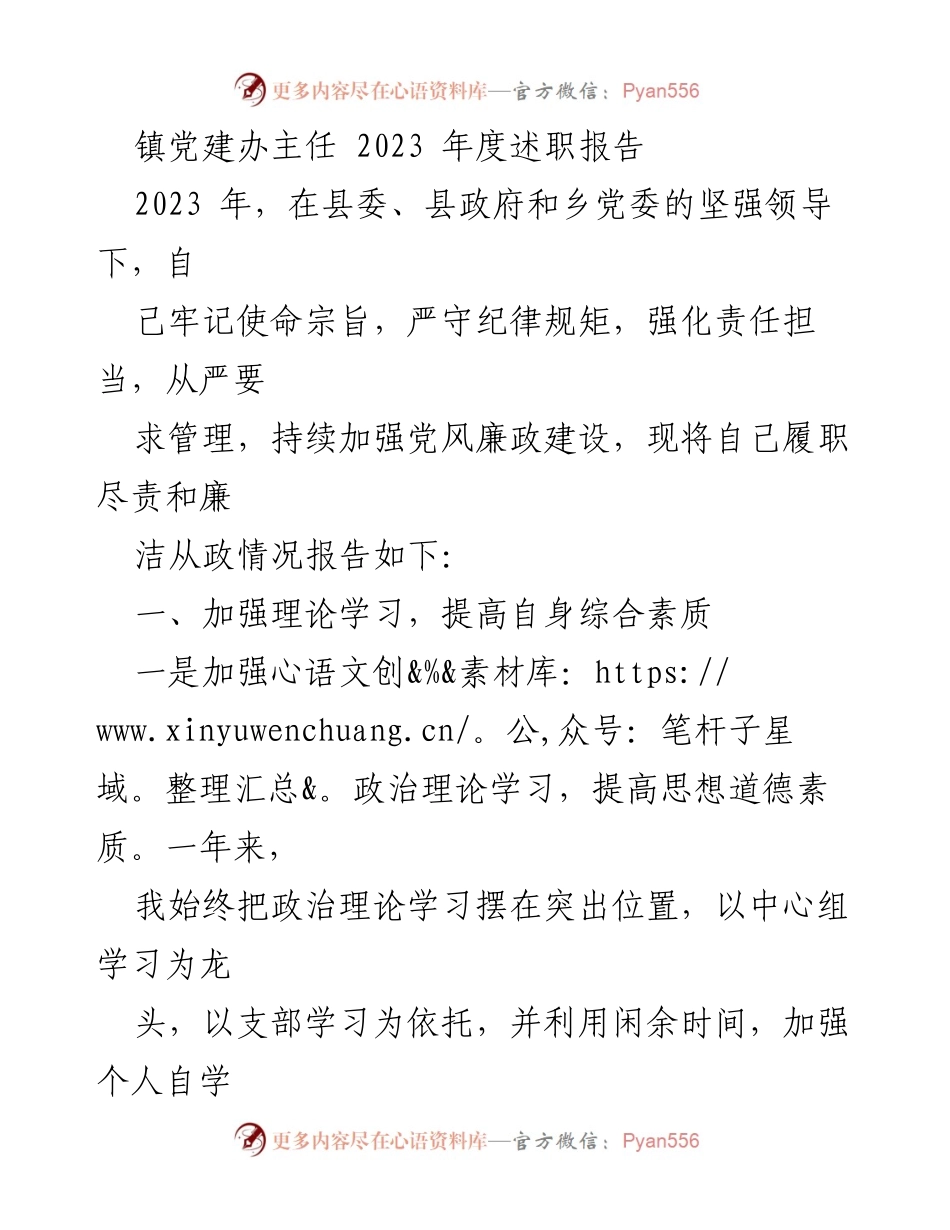 [述职报告] 镇党建办 - 2023年度党建工作述职报告_1.docx_第1页