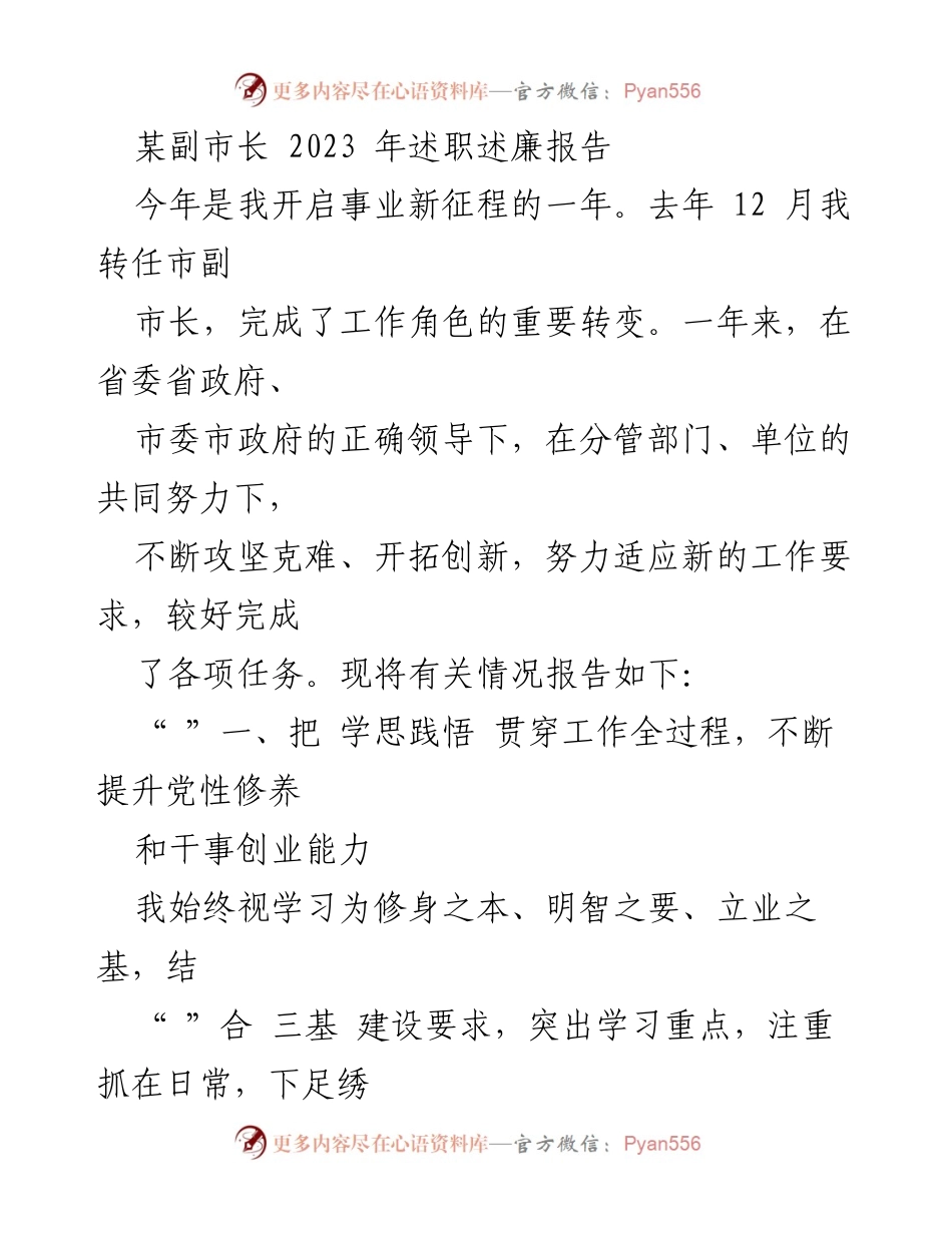 [述职报告] 政府工作 - 副市长2023年述职述廉报告_2.docx_第1页