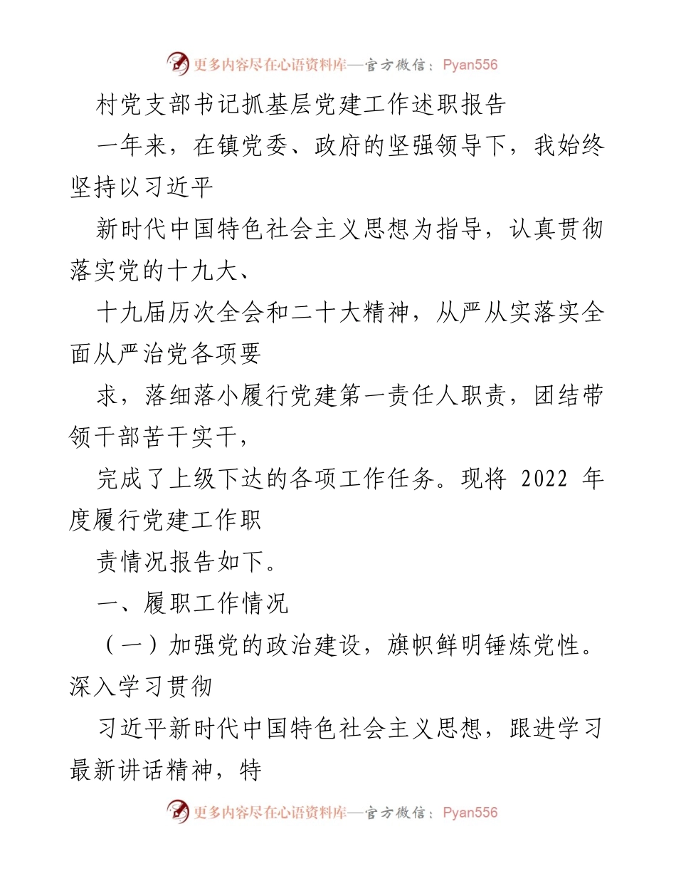 [述职报告] 村党支部 - 2022年度基层党建工作述职总结.docx_第1页