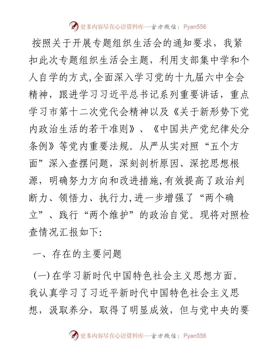 “迎盛会、铸忠诚、强担当”专题组织生活会党员干部对照检查材料.docx_第1页