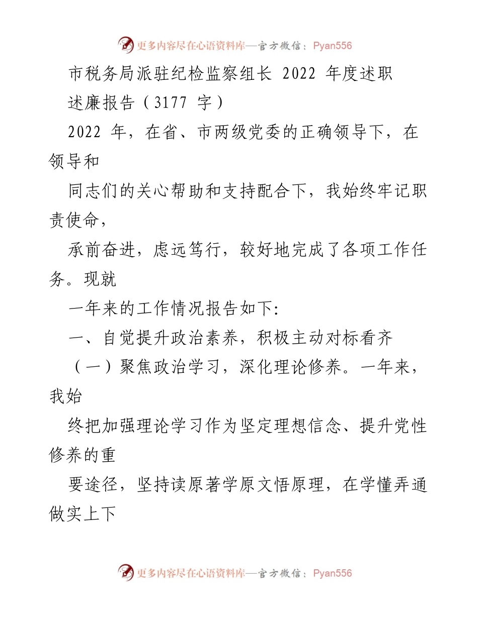 [述职报告] 市税务局 - 2022年度纪检监察组长述职报告_1.docx_第1页