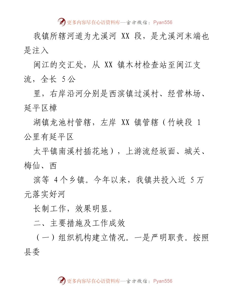 [述职报告] 河长制工作 - XX 镇人民政府关于深化落实河长制工作年度述职报告.docx_第2页