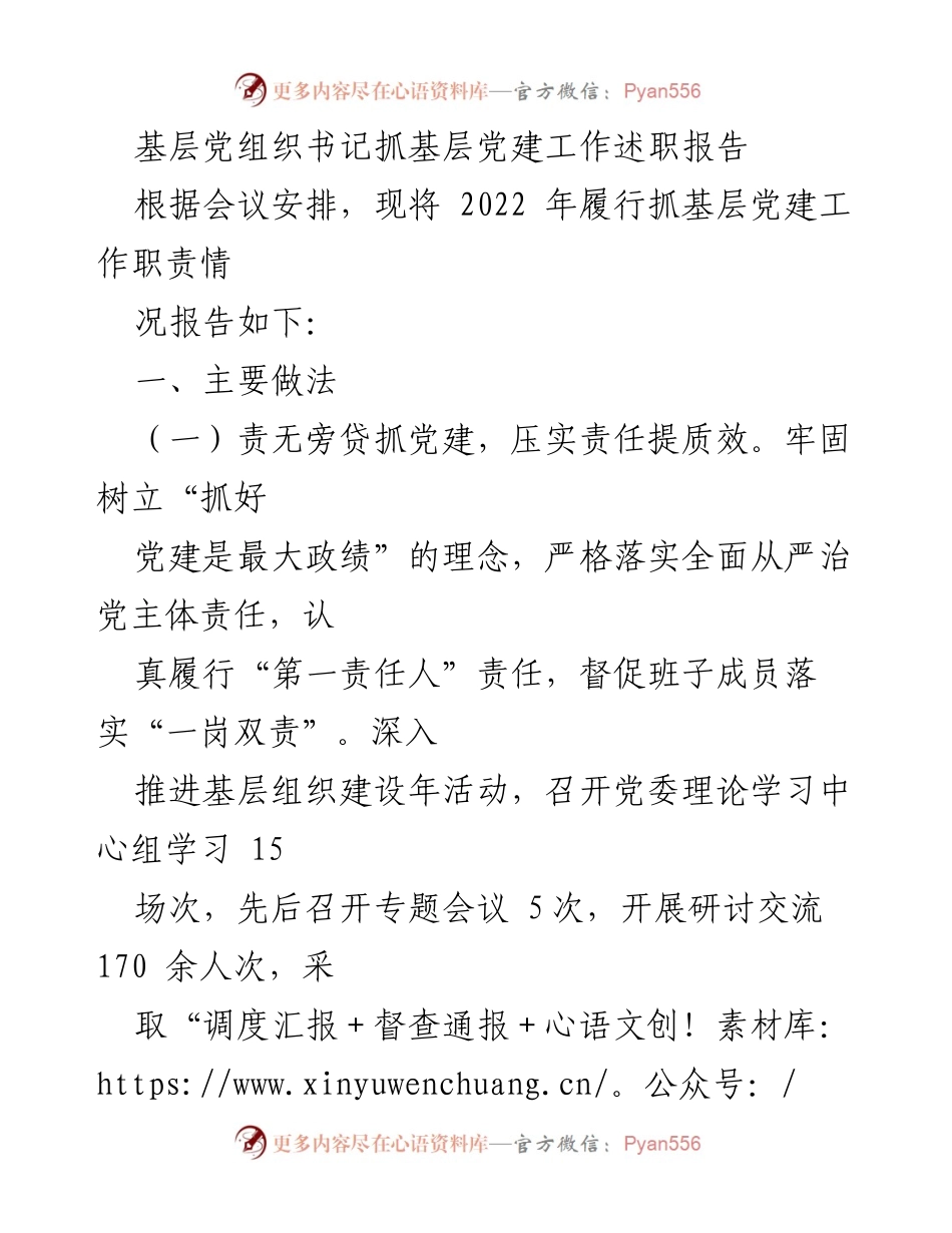[述职报告] 基层党建工作 - 基层党组织书记抓党建工作述职报告_1.docx_第1页