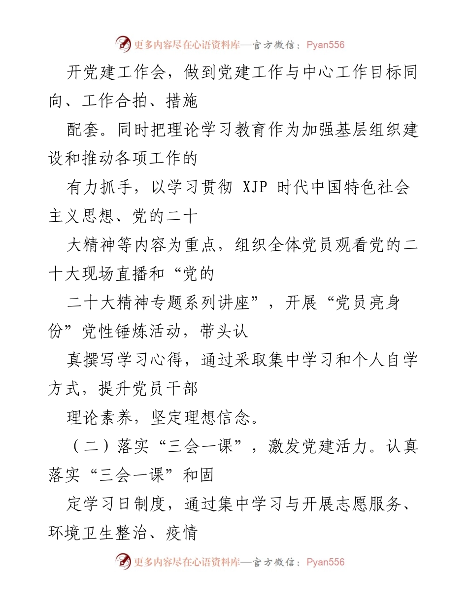 [述职报告] 村党支部会议 - 2022年度__村党支部书记履职情况汇报.docx_第2页